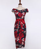 花柄 セクシー オフショルダー エレガント 気質 宴会 パーティー XH2-ZED88703E