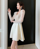 2色   ミニドレス  チュール  Vネック 谷間魅せ 新作 セクシー 脚長効果 LT2- JY5332