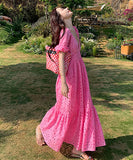 鮮やか  サンドレス ロングドレス  仙女風 旅行 Ⅴネック   LT2-QJ9703