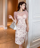 花柄  チュール  ロングドレス  淑やか セクシー  高級感  二次会 LT2-JY10113