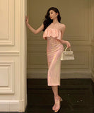 チューブトップ キラキラ キャバドレス 谷間魅せ  セクシー  高級感  LT2-ZED885186DXH418