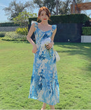 サンドレス ロングドレス  花柄  旅行  海辺花火 仙女風  LT2-XDE281-A