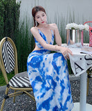 ロングドレス サンドレス 海辺花火 仙女風 絞り染めデザイン  LT2-QJ5815