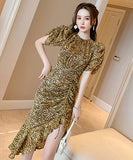ヒョウ柄  ロングドレス  セクシードレス  披露宴  パーティー用  上品  LT2-JY4973