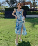 サンドレス ロングドレス  花柄  旅行  海辺花火 仙女風  LT2-XDE281-A