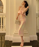 チューブトップ キラキラ キャバドレス 谷間魅せ  セクシー  高級感  LT2-ZED885186DXH418