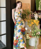 サンドレス ロングドレス  花柄  ロマンチック  海辺花火 仙女風  LT2-QJ6793