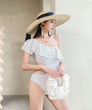 水玉 ヒダ飾り 水着 タンキニ モノキニ ビキニ  かわいい  着瘦せ LT7-GMadn