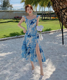 サンドレス ロングドレス  花柄  旅行  海辺花火 仙女風  LT2-XDE281-A