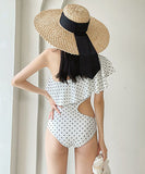 水玉 ヒダ飾り 水着 タンキニ モノキニ ビキニ  かわいい  着瘦せ LT7-GMadn