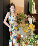 サンドレス ロングドレス  花柄  ロマンチック  海辺花火 仙女風  LT2-QJ6793