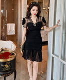 2色 水玉 チュール ロングドレス  高級感 可愛い パーティー 二次会 LT2-JY10102