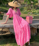 鮮やか  サンドレス ロングドレス  仙女風 旅行 Ⅴネック   LT2-QJ9703