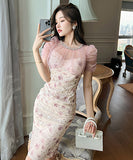 花柄  チュール  ロングドレス  淑やか セクシー  高級感  二次会 LT2-JY10113