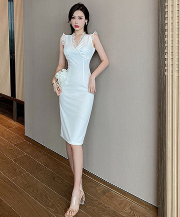 レース 縁飾り  ドレス  キャバドレス 結婚式 高級感 白い LT2-ZED885153DXH418