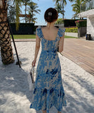 サンドレス ロングドレス  花柄  旅行  海辺花火 仙女風  LT2-XDE281-A