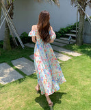 夏新作  オフショルダー  サンドレス  ロングドレス 花柄   海辺 日光浴  LT2-XDGTOU 2F 238-B#6205