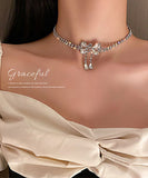 ピカピカ ネックレス ピアス セット 結婚式 高級感 蝶結び LT3-BY-HN1317