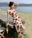 サンドレス バラ柄  ロングドレス かわいい  セクシー  海辺 LT2-XDNRJ 2FEQ E215-B#677