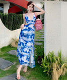 ロングドレス サンドレス 海辺花火 仙女風 絞り染めデザイン  LT2-QJ5815