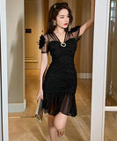 2色 水玉 チュール ロングドレス  高級感 可愛い パーティー 二次会 LT2-JY10102