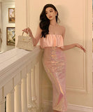 チューブトップ キラキラ キャバドレス 谷間魅せ  セクシー  高級感  LT2-ZED885186DXH418