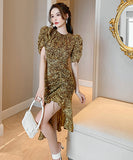 ヒョウ柄  ロングドレス  セクシードレス  披露宴  パーティー用  上品  LT2-JY4973