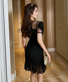 2色 水玉 チュール ロングドレス  高級感 可愛い パーティー 二次会 LT2-JY10102