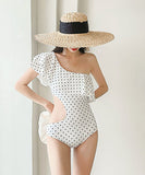 水玉 ヒダ飾り 水着 タンキニ モノキニ ビキニ  かわいい  着瘦せ LT7-GMadn