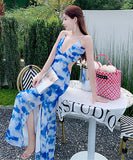 ロングドレス サンドレス 海辺花火 仙女風 絞り染めデザイン  LT2-QJ5815