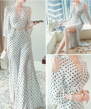 【2点セット】ワイドパンツ 水玉  通勤 高級感 新作 パーティー LT2-QYF32A98X3885065