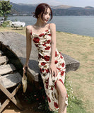 サンドレス バラ柄  ロングドレス かわいい  セクシー  海辺 LT2-XDNRJ 2FEQ E215-B#677