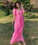 鮮やか  サンドレス ロングドレス  仙女風 旅行 Ⅴネック   LT2-QJ9703