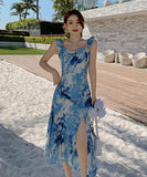 サンドレス ロングドレス  花柄  旅行  海辺花火 仙女風  LT2-XDE281-A