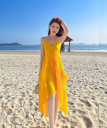 鮮やかな夏新作 サンドレス ロングドレス 海辺 旅行 背露出 かわいい