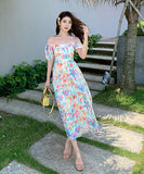 夏新作  オフショルダー  サンドレス  ロングドレス 花柄   海辺 日光浴  LT2-XDGTOU 2F 238-B#6205