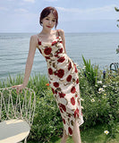 サンドレス バラ柄  ロングドレス かわいい  セクシー  海辺 LT2-XDNRJ 2FEQ E215-B#677