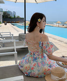 夏新作  オフショルダー  サンドレス  ロングドレス 花柄   海辺 日光浴  LT2-XDGTOU 2F 238-B#6205