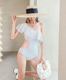 水玉 ヒダ飾り 水着 タンキニ モノキニ ビキニ  かわいい  着瘦せ LT7-GMadn