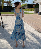 サンドレス ロングドレス  花柄  旅行  海辺花火 仙女風  LT2-XDE281-A