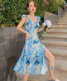 サンドレス ロングドレス  花柄  旅行  海辺花火 仙女風  LT2-XDE281-A