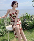 サンドレス バラ柄  ロングドレス かわいい  セクシー  海辺 LT2-XDNRJ 2FEQ E215-B#677