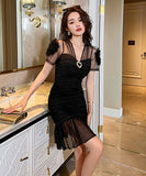 2色 水玉 チュール ロングドレス  高級感 可愛い パーティー 二次会 LT2-JY10102