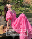 鮮やか  サンドレス ロングドレス  仙女風 旅行 Ⅴネック   LT2-QJ9703