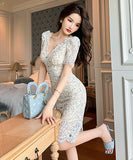 レース Vネック 膝丈ドレス  ワンピース  セクシー  おしゃれ 披露宴  LT2-JY10110