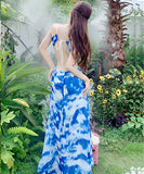 ロングドレス サンドレス 海辺花火 仙女風 絞り染めデザイン  LT2-QJ5815