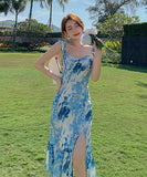 サンドレス ロングドレス  花柄  旅行  海辺花火 仙女風  LT2-XDE281-A