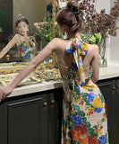 サンドレス ロングドレス  花柄  ロマンチック  海辺花火 仙女風  LT2-QJ6793